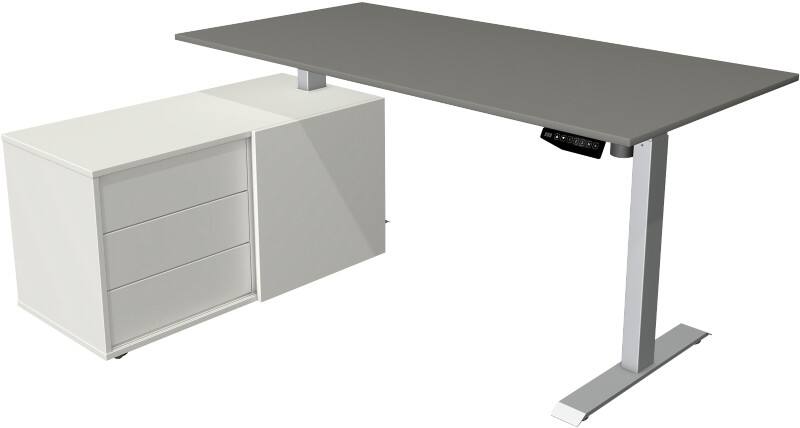 Kerkmann Move 1 L-Förmig Elektronisch Höhenverstellbarer Sitz-Stehschreibtisch Melamin, Stahl Graphit, Silber 1650 x 1350 x 1230 mm