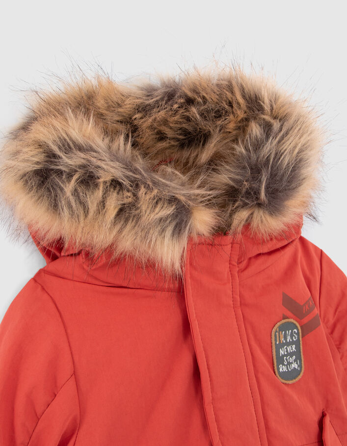 Parka orange fourrée print dos bébé garçon