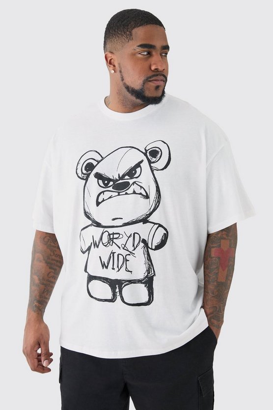 Plus Oversize T-Shirt mit Evil Teddy Print
