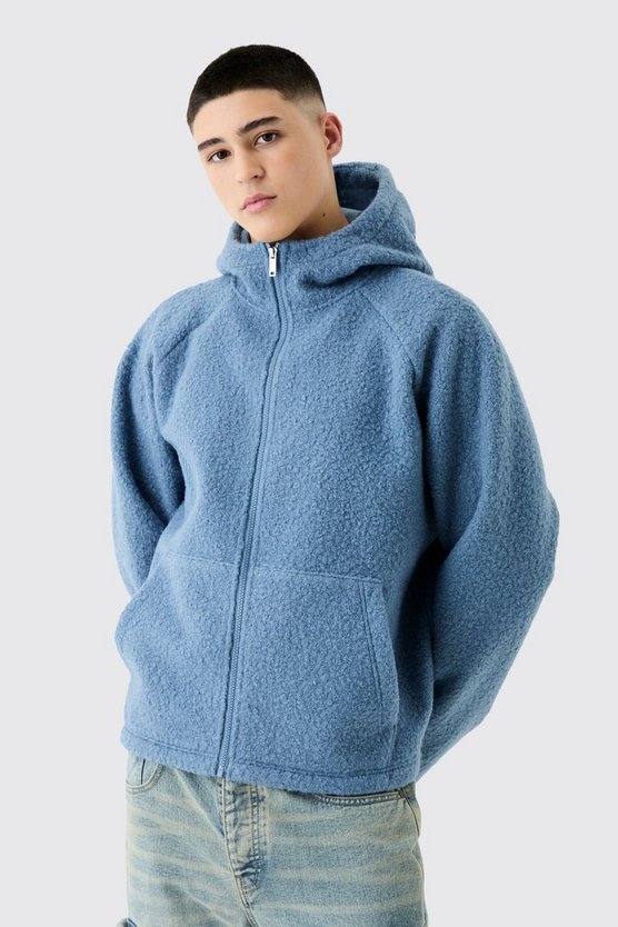 Kastiger Oversize Bouclee Borg-Hoodie mit Reißverschluss