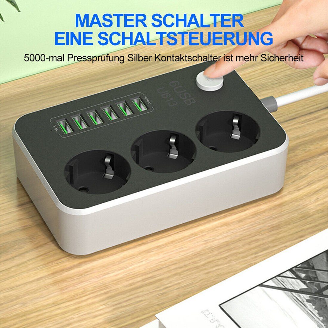 Bolwins A66D Mehrfachsteckdose Steckdosenleiste Steckdose +6x USB Ladegerät Mehrfachsteckdose