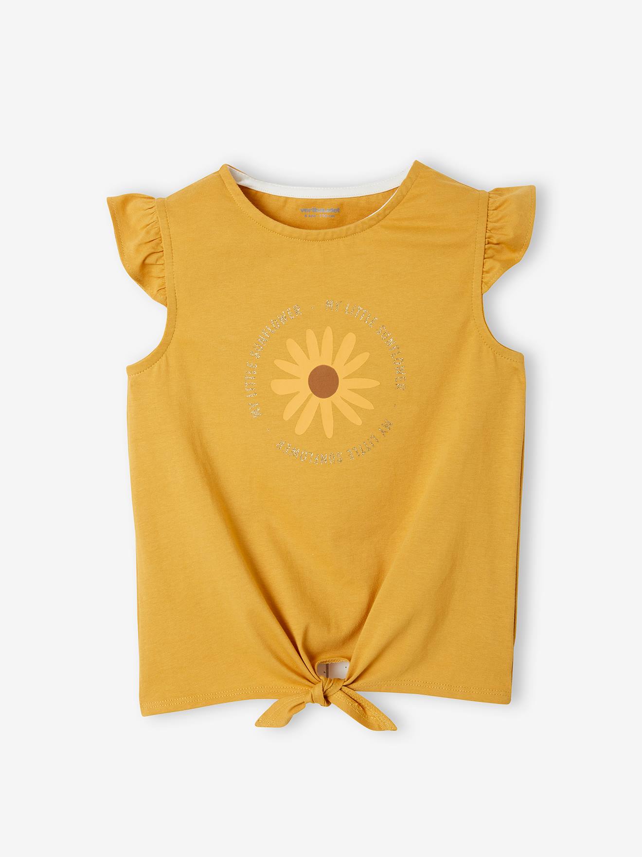 Ensemble T-shirt effet noué et short à volants fille vert d'eau