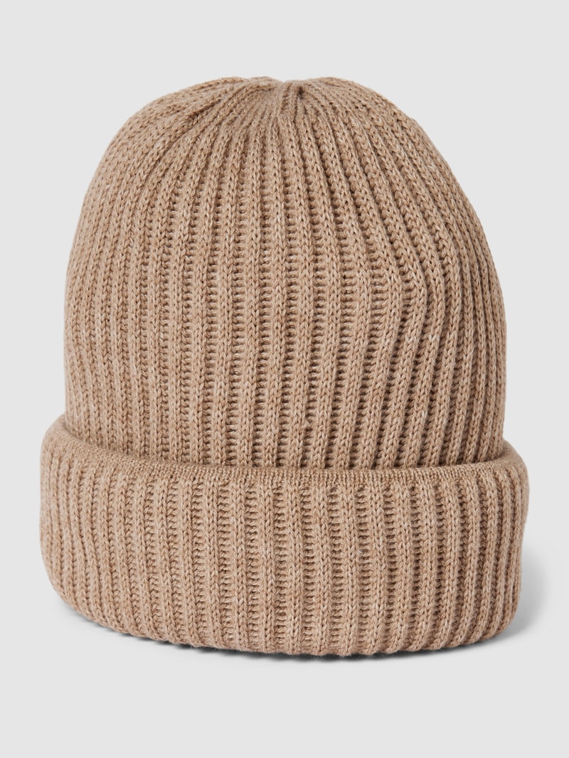 Beanie mit Umschlag aus Schurwoll-Mix in hellbraun