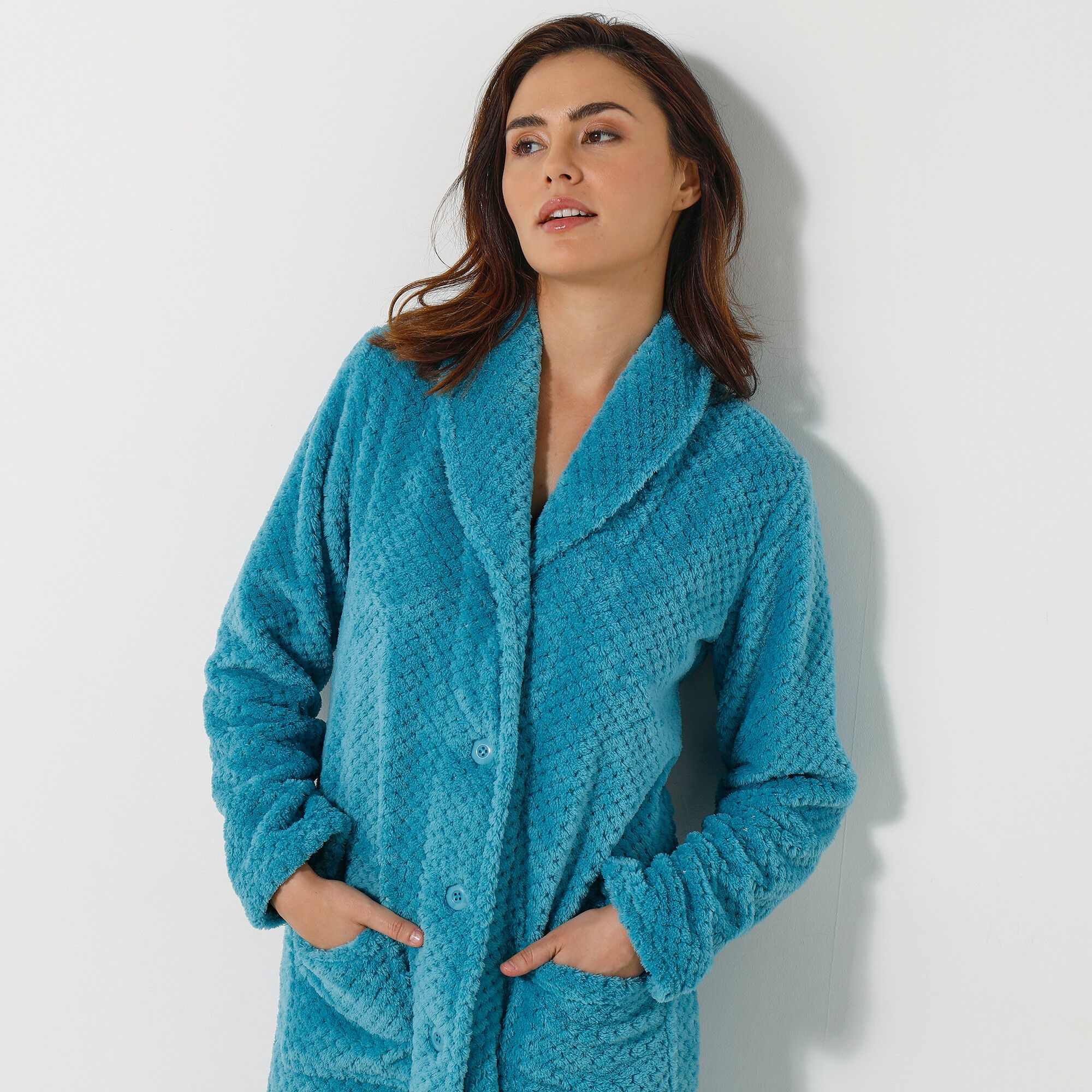 Robe de chambre maille polaire col châle