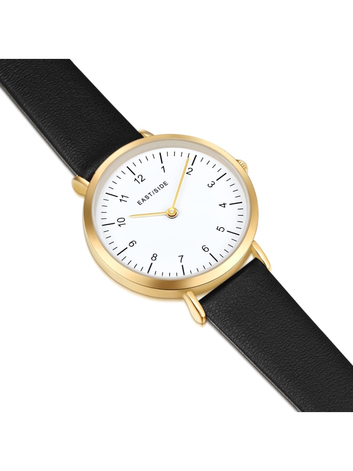 Eastside NY Damen Quarzuhr gelbgold Echtleder schwarz in schwarz günstig kaufen 20 cm