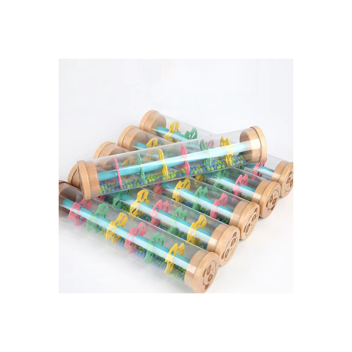 1PCS Rain Sound Tube Musik Früherziehung Musikinstrument Spielzeug 1PCS Regenbogenstab aus Holz für Kinder, simuliert Regengeräusche, Sanduhr-Quietscher Rhythmusinstrumente