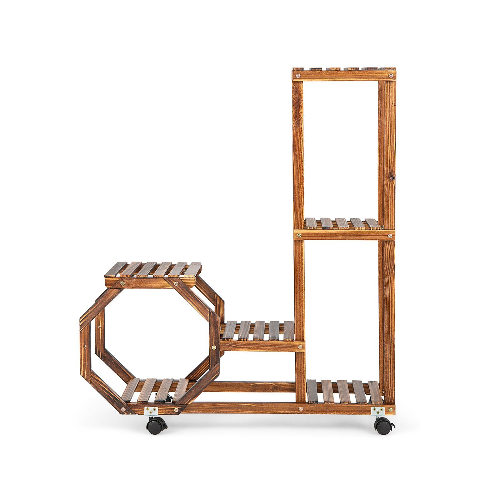 COSTWAY Blumenständer, Holzregal auf Rollen, mehrstöckig, 87,5x29x102,5cm