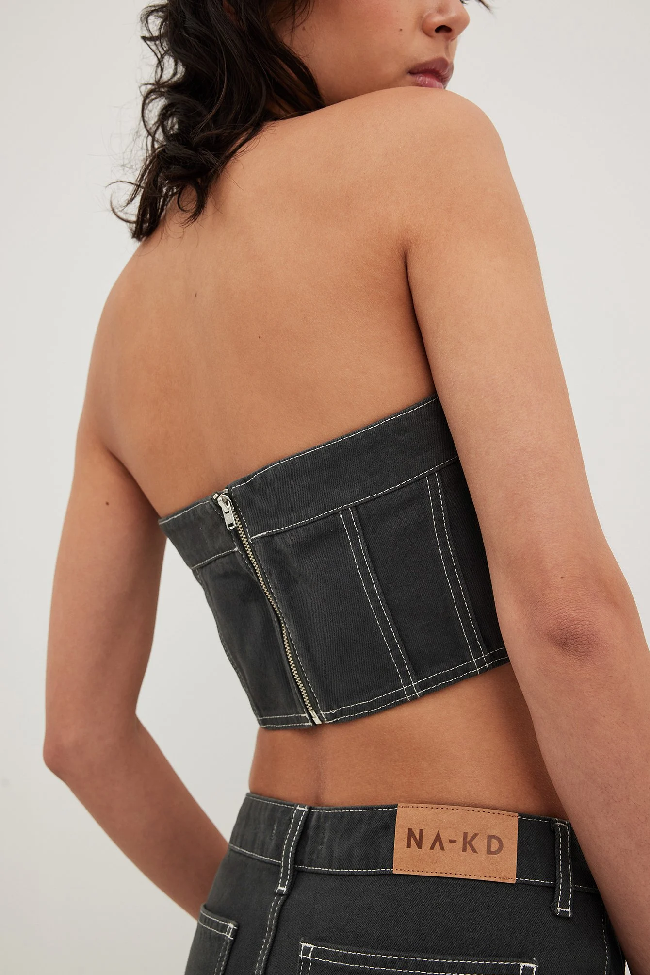 Denim-Korsett mit Kontrastnähten