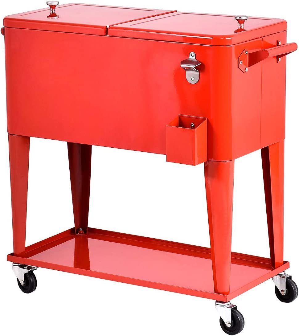 KOMFOTTEU Kühlbox 76L Mobiler Kühlwagen, mit Doppelseitigem Deckel