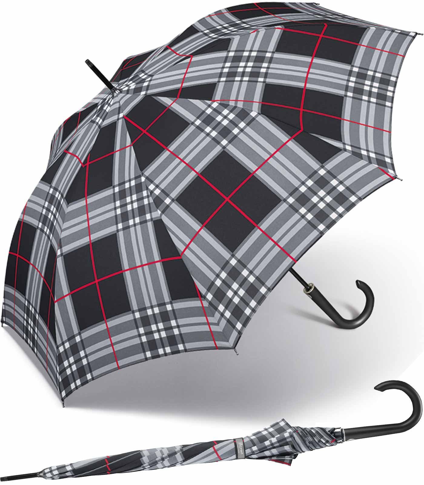 happy rain® selection Langregenschirm große, stabil, mit Auf-Automatik, Karo schwarz, windsicher durch revolutionäre Kinematic-Gelenke