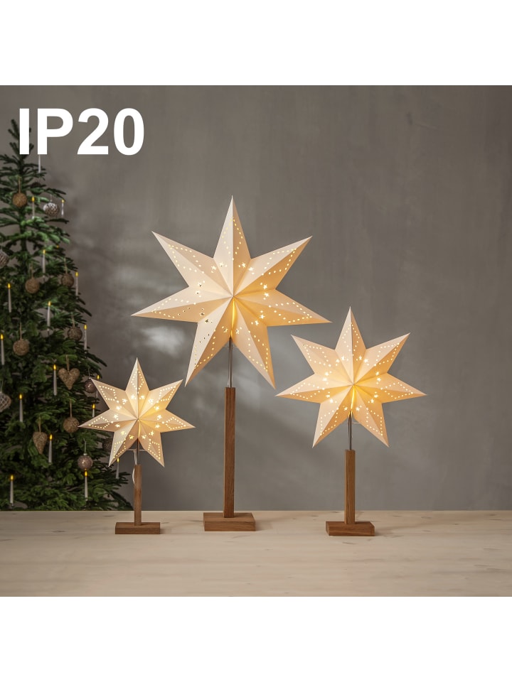 STAR Trading Papierstern-Tischleuchte 'Karo', weiß, Holzfuß Eiche, 70cm günstig kaufen onesize