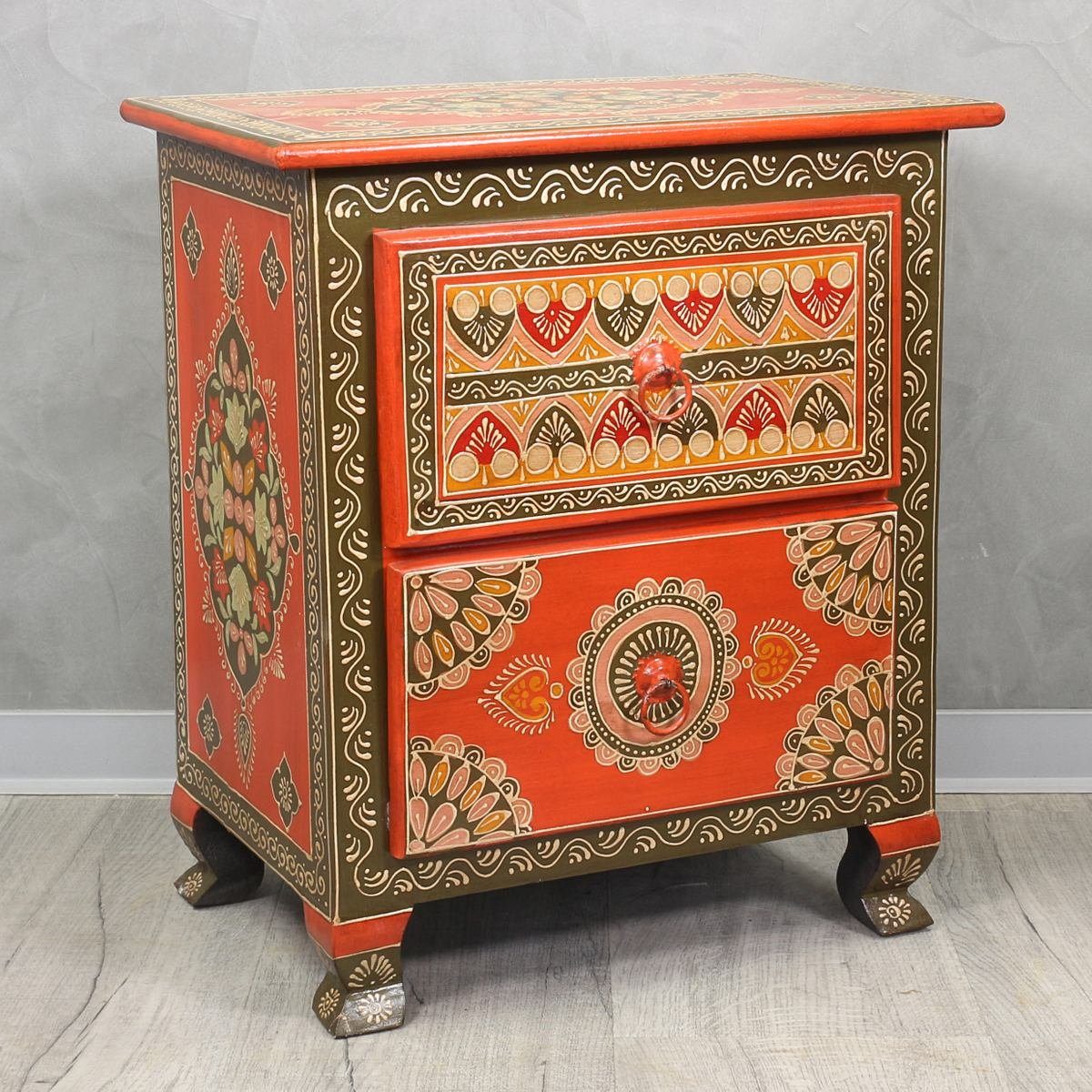 Oriental Galerie Mehrzweckschrank Kommode mit zwei Schubladen Indien Rot Bunt 52 cm Handarbeit
