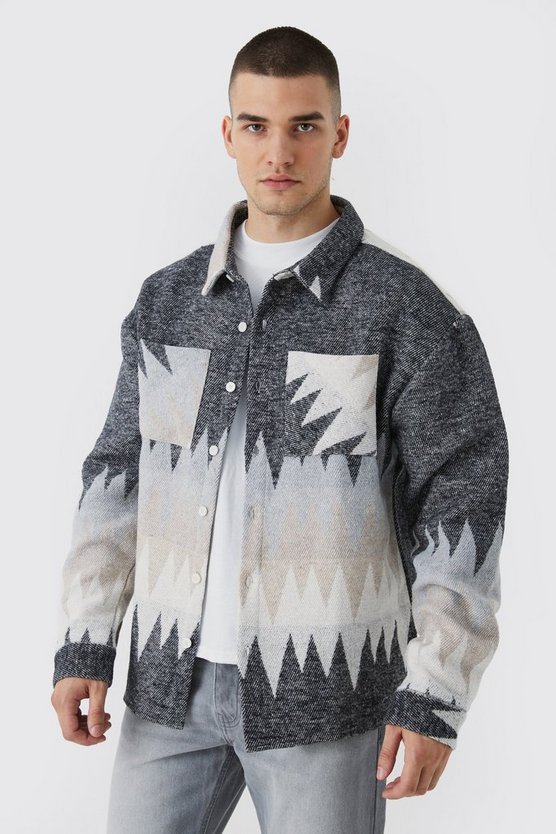 Tall kastiges gestreiftes Overshirt mit Knopfleiste