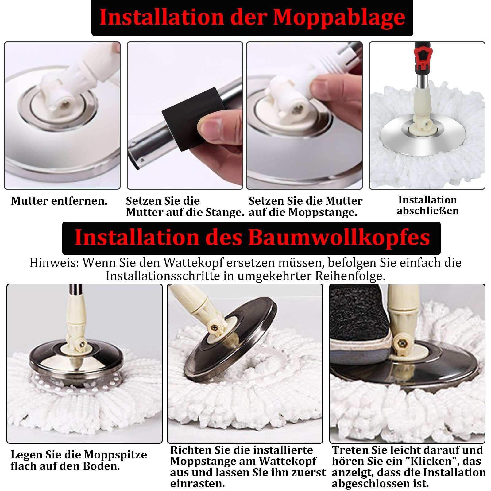 Gimisgu Wischmopp Wischmop set Bodenwischer Komplett Set Eimer Mit 3 Mikrofasermatte