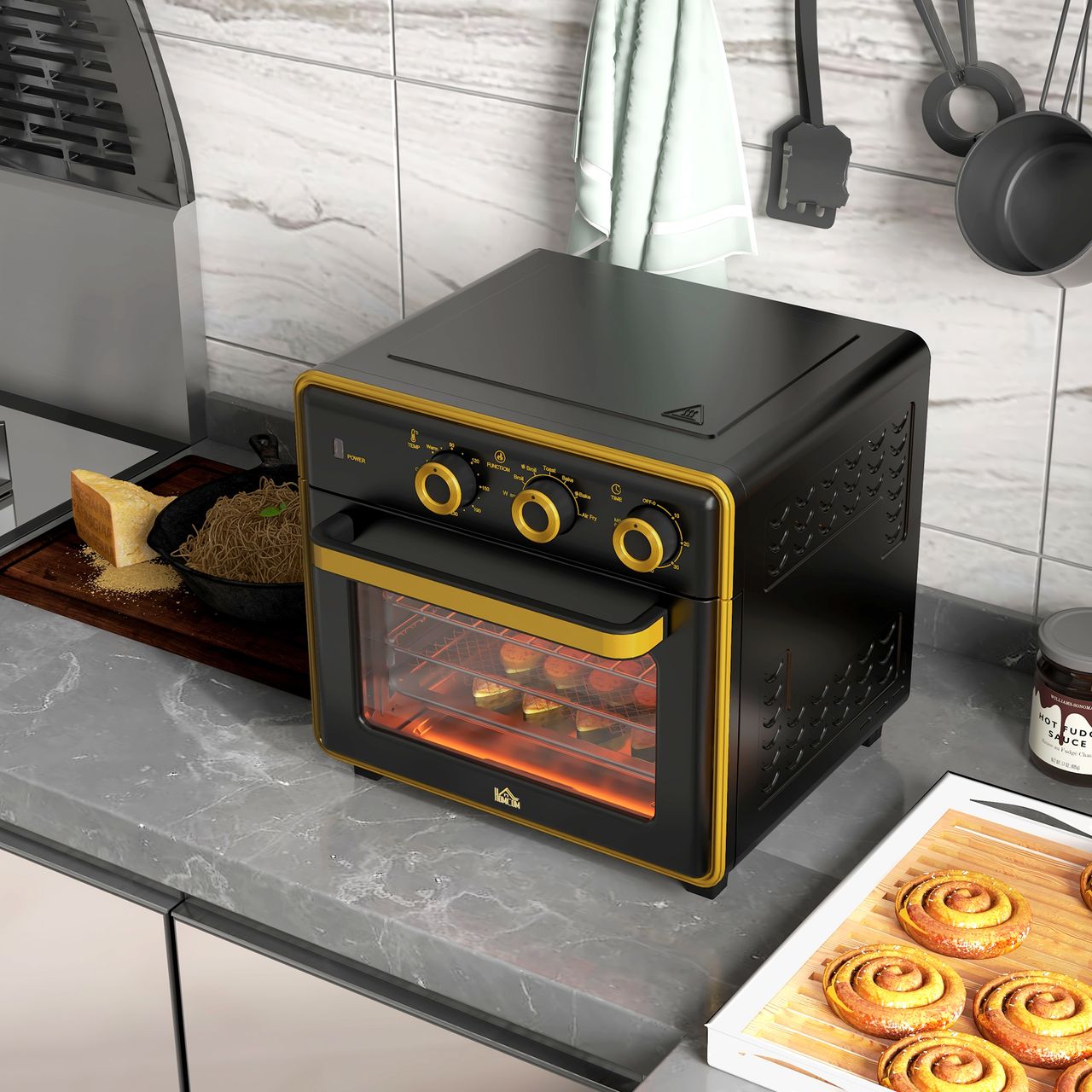 HOMCOM Minibackofen 20L, Pizza-Ofen mit Umluft, Heißluftofen mit Backblech