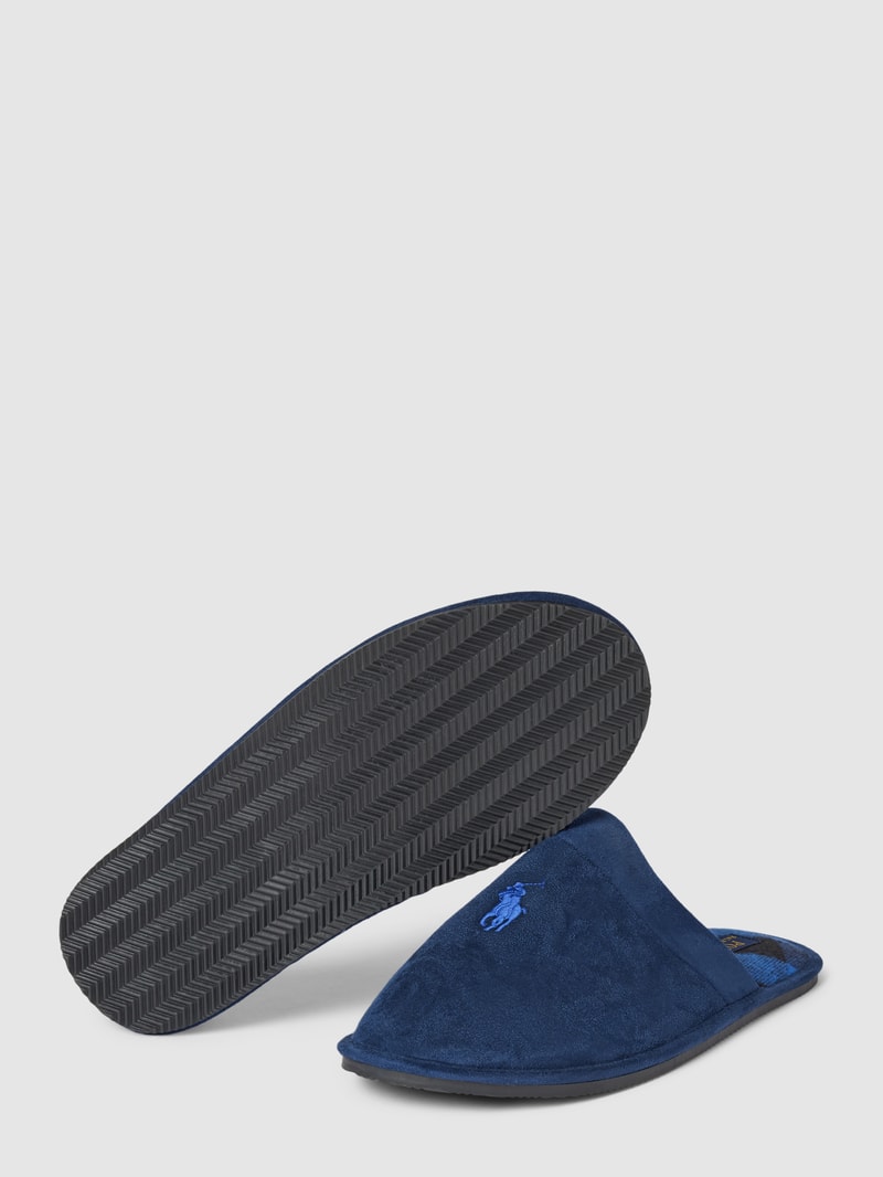 Hausschuhe mit Label-Stitching Modell 'KLARENCE' in marineblau