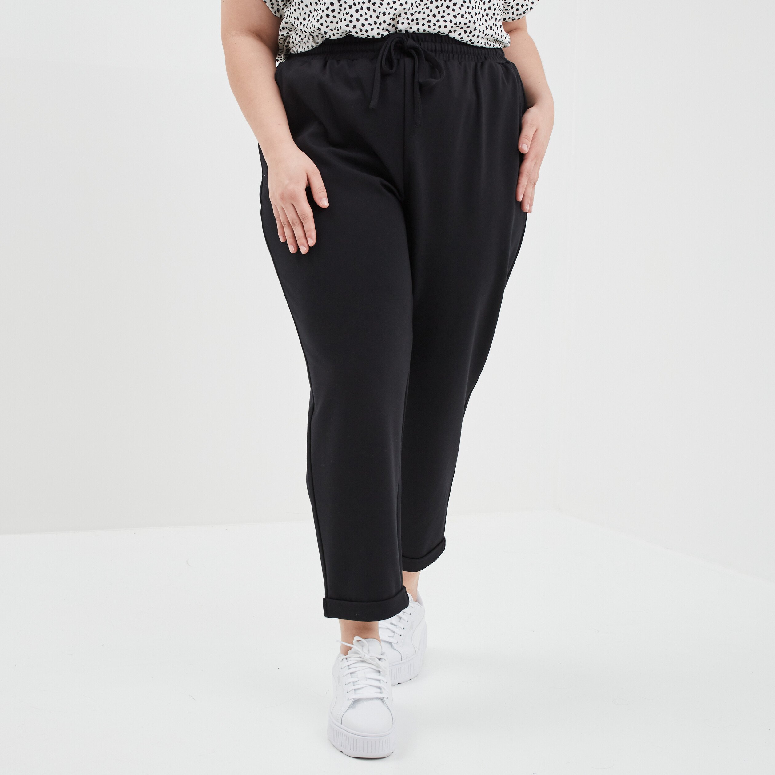 Pantalon de jogging taille élastiquée noir femme grande taille | La Halle