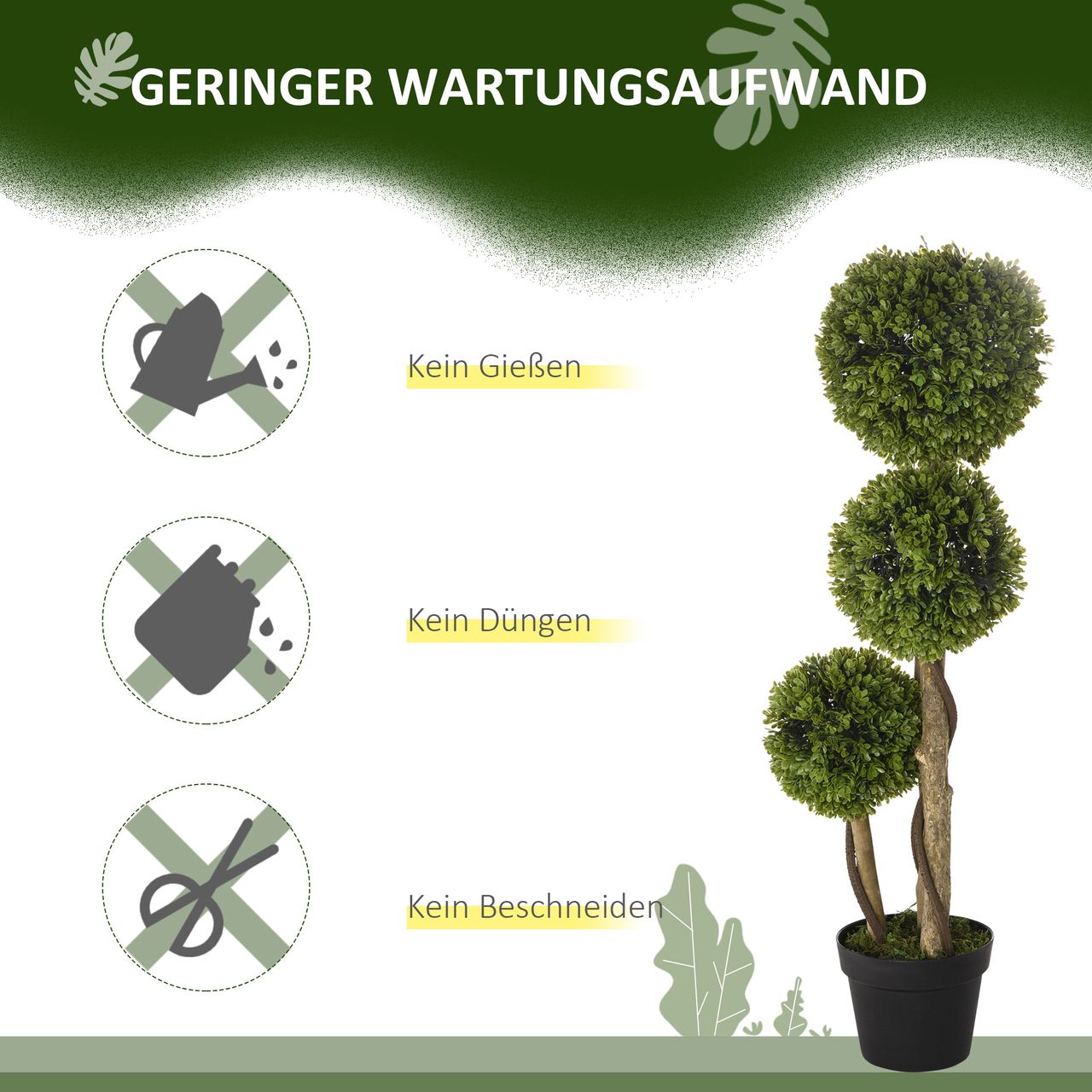 HOMCOM Künstliche Pflanze, Kunstpflanze, 90 cm Buchsbaum im Blumentopf, Hellgrün
