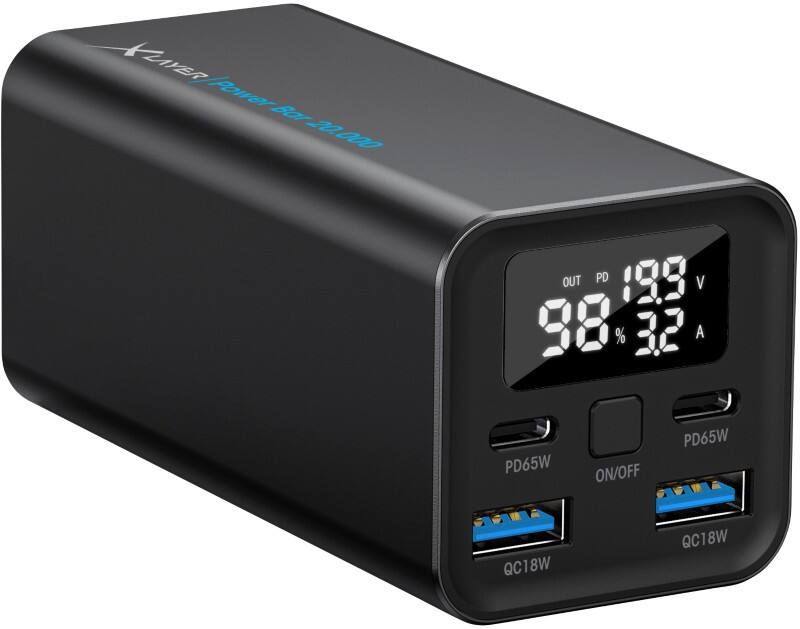 XLayer Powerbank 65 W 2 x USB-C 65 W, 2 x USB-A QC 18 W Schwarz