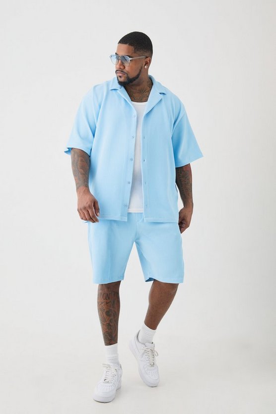 Plus Hemd & Shorts in Blau