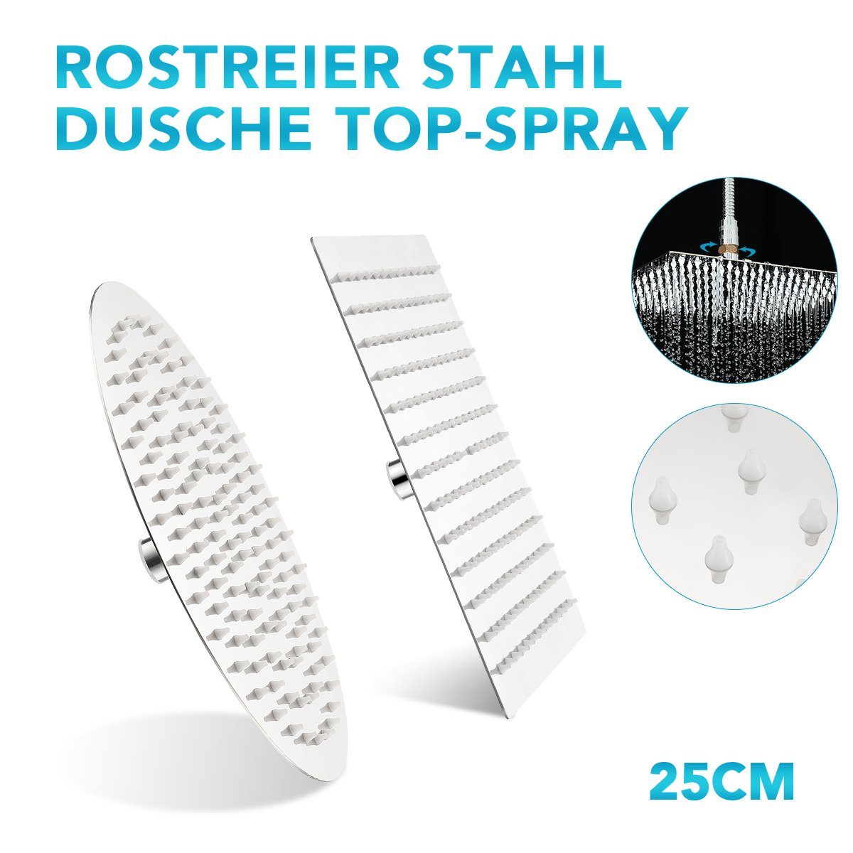 oyajia Regenduschkopf Hochdruck-Duschkopf, 10-Zoll-Regenduschkopf, Edelstahl Kopfbrause, Wasserfall-Badewannen-Duschkopf, Decken- oder Wandmontage