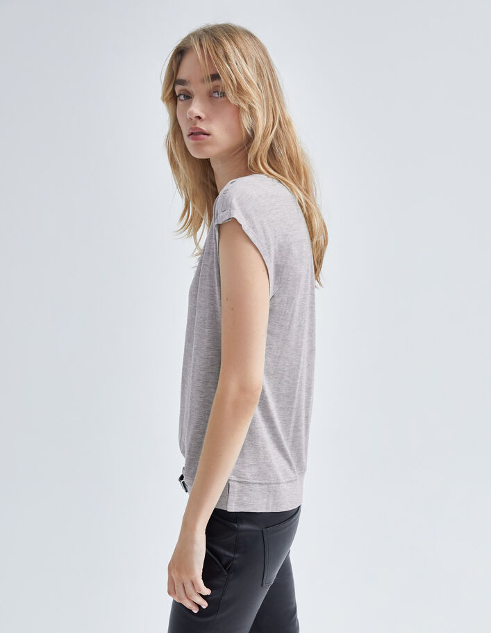 Tee-shirt gris chiné lurex épaules cloutées Femme