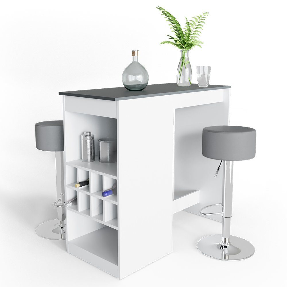 Vicco Bartisch Bartresen Stehtisch Tresentisch ROSS Weiß Anthrazit inkl. Hocker