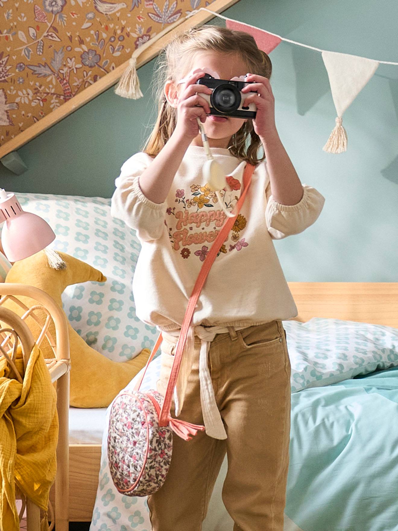 Sac rond fille matelassé imprimé fleuri rose nude