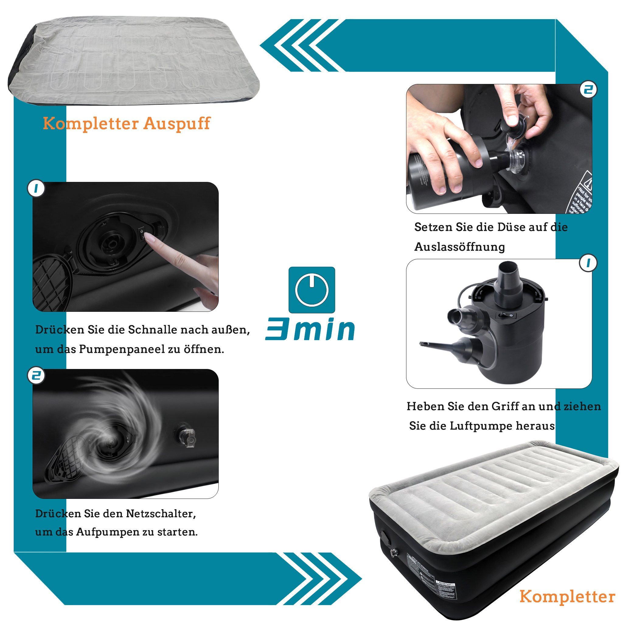 AUFUN Luftbett mit Integrierter Elektrischer Pumpe max 300KG für Camping
