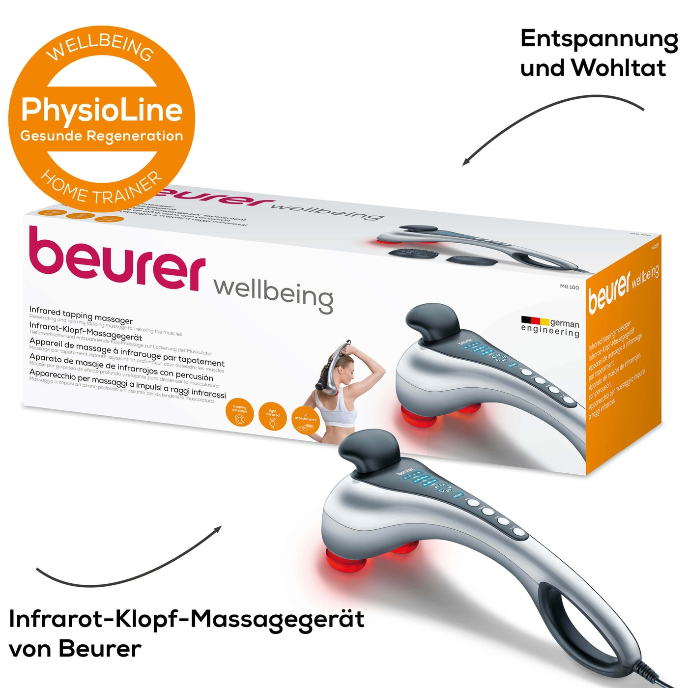 Beurer Infrarot-Klopf-Massagegerät MG 100-Massagegerät mit 2 Aufsätzen & Infrarotwärme für eine entspannende Klopfmassage