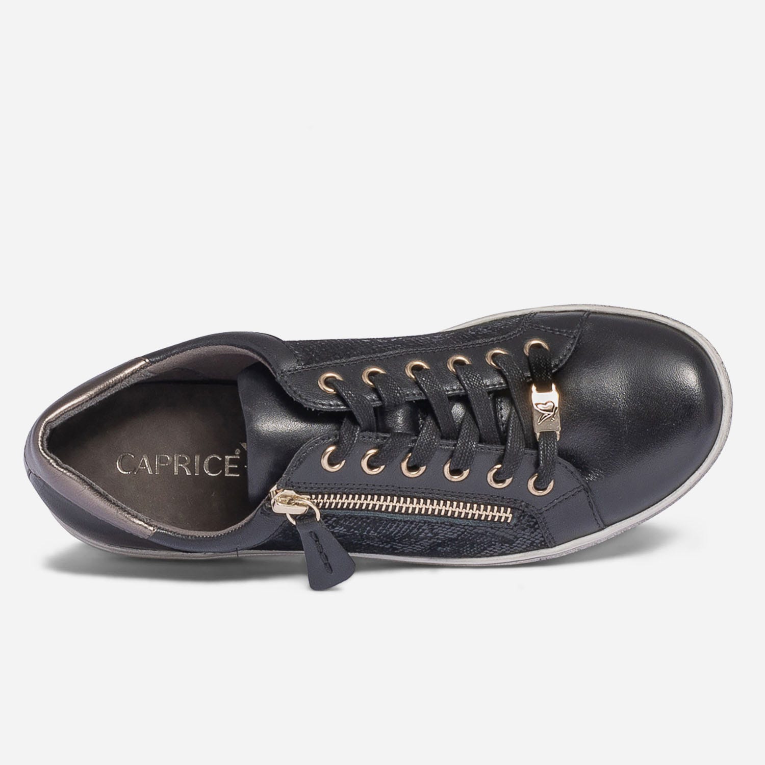 Tennis CAPRICE noire en cuir avec effet python
