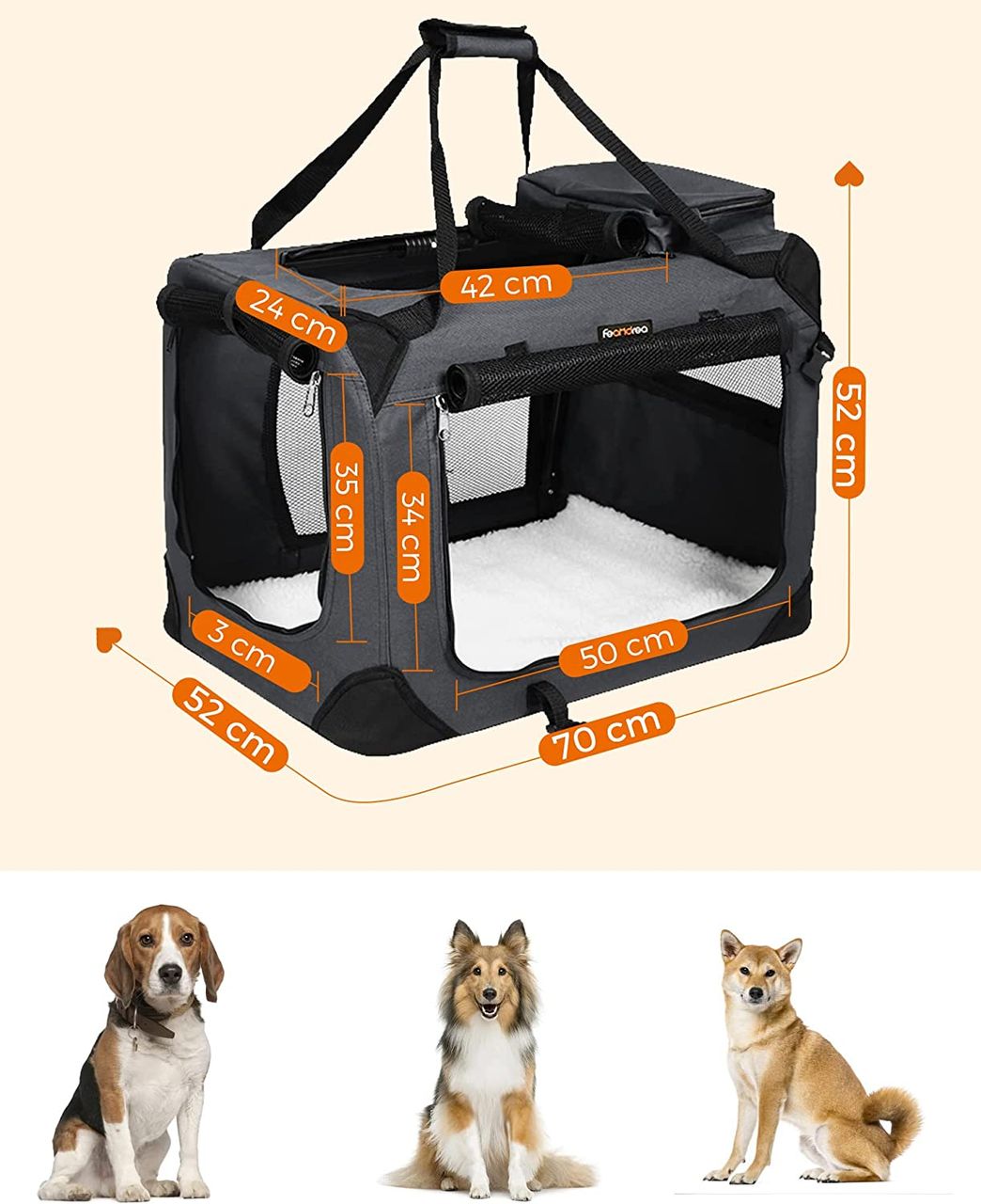 Songmics Hundehütte, 70.0x52.0x52.0cm