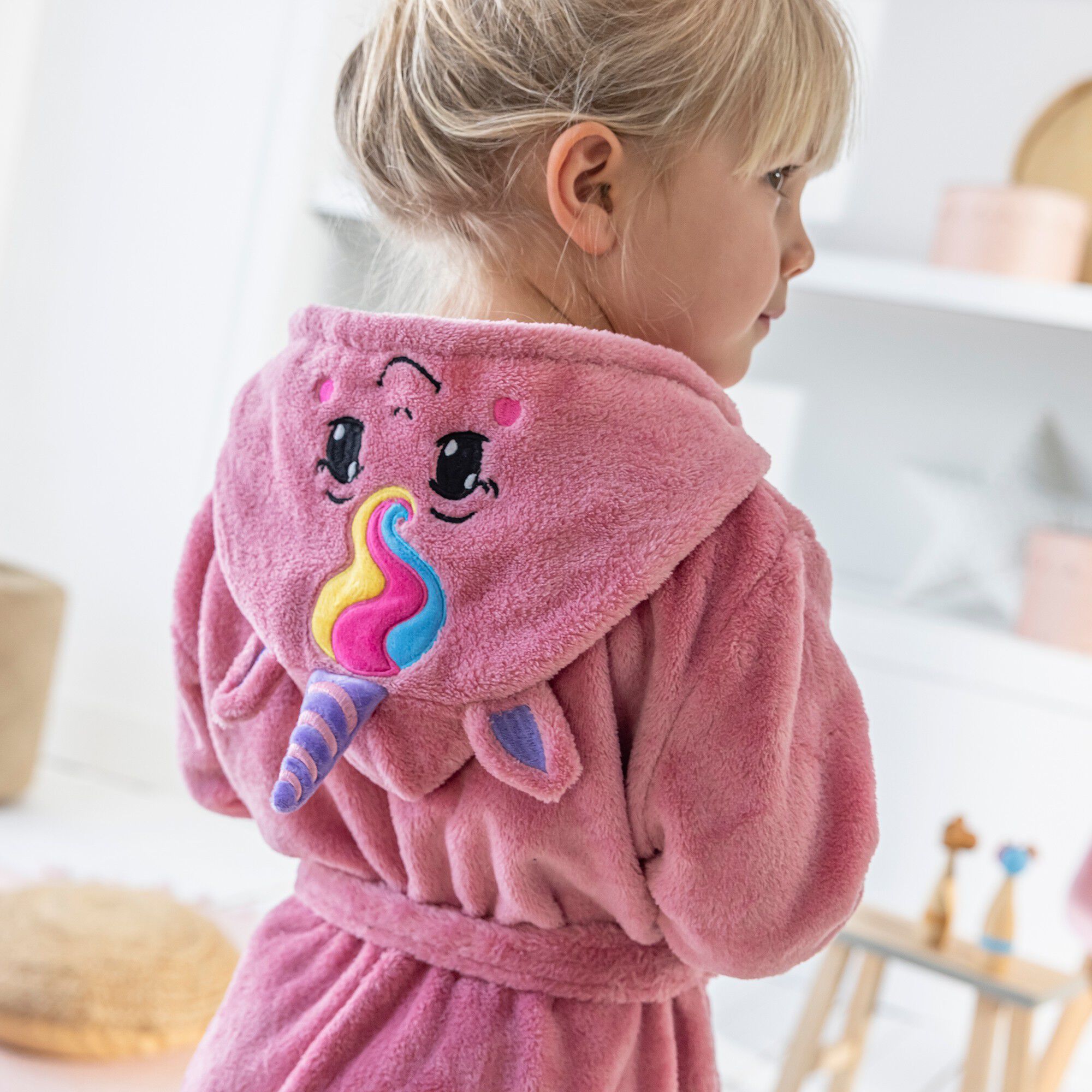 Peignoir de bain enfant licorne à capuche microfibre toute douce