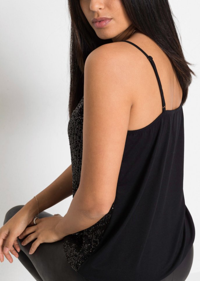 Jersey-Top mit Pailletten