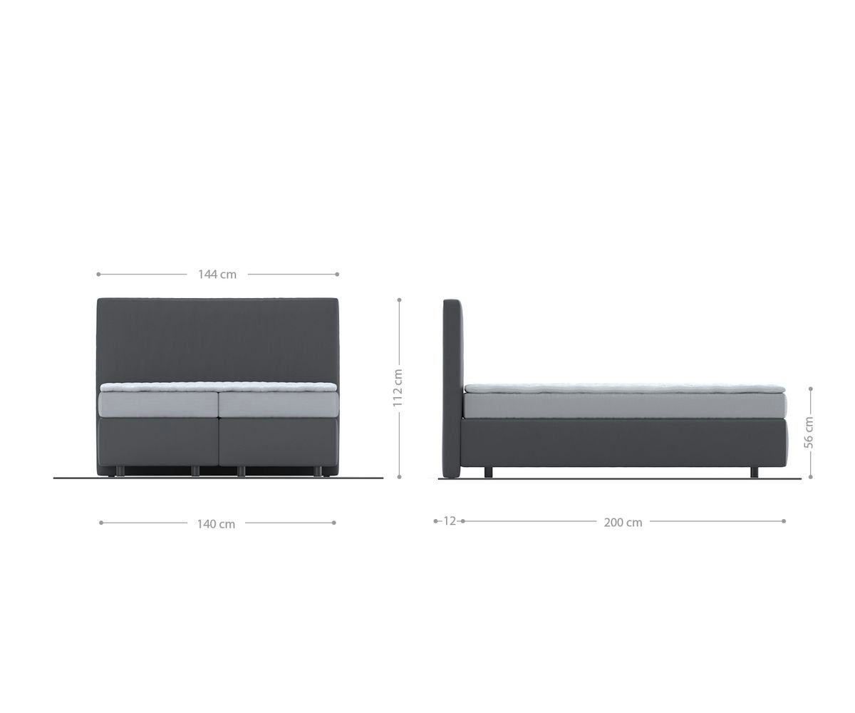 DELIFE Boxspringbett Dream-Well, Mikrofaser Schwarz 140x200 cm mit Matratze und Topper