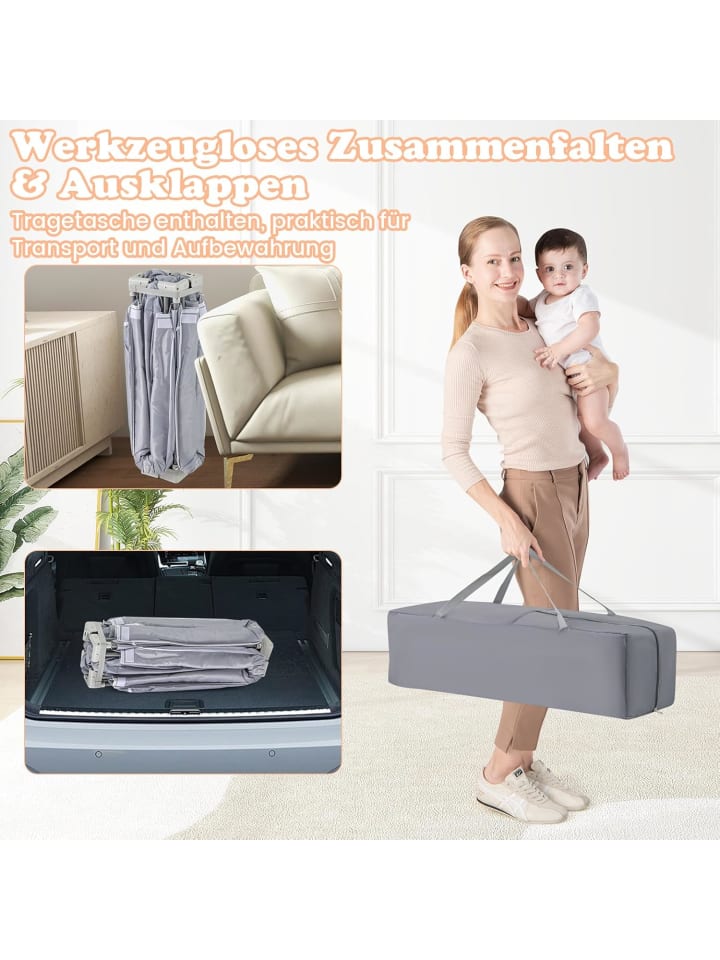 COSTWAY Laufgitter 150cm faltbar mit atmungsaktivem Netz & 50 Bälle in Grau günstig kaufen onesize