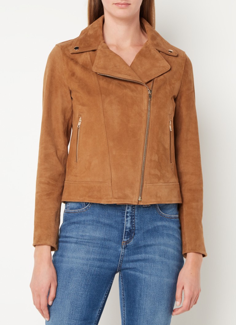 Gerard Darel Maud biker jacket in goat suede with zip pockets