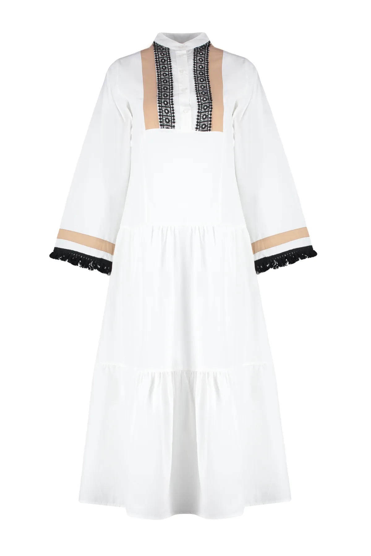 Trendyol Modest  Ecrufarbenes, gewebtes Kleid mit Stickerei und Quasten TCTSS24EB00134