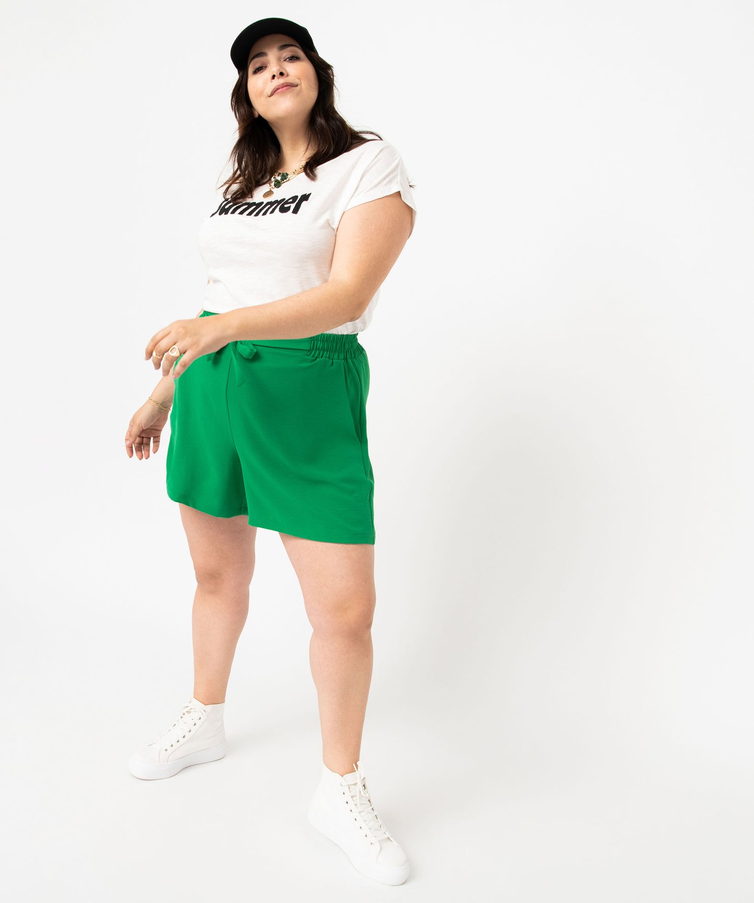 Tee-shirt à manches courtes avec message femme grande taille blanc | GEMO