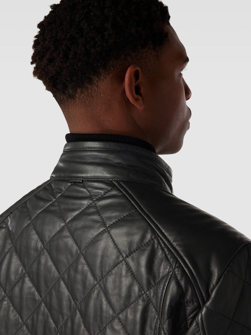Lederjacke aus Lammnappa mit Label-Detail Modell 'Boy' in schwarz