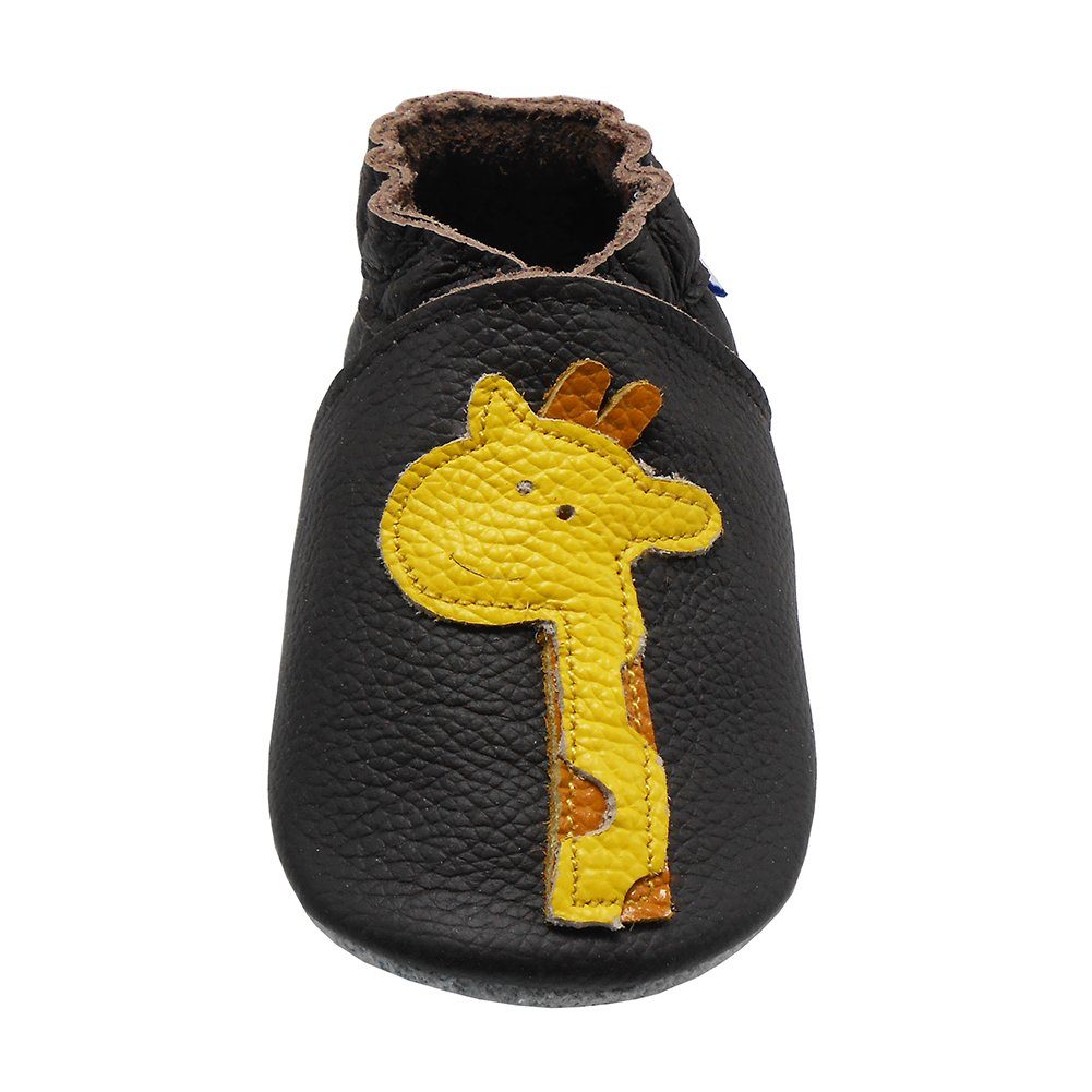 Yalion Weiche Leder Lauflernschuhe Hausschuhe Lederpuschen Giraffe Schwarz Krabbelschuh