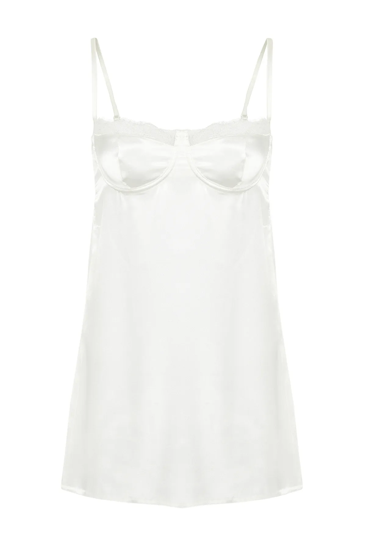 Trendyol Collection  Brautnachthemd aus weißem Satin mit Spitze und Riemen, ausgefallenes Nachthemd THMSS24LL00005