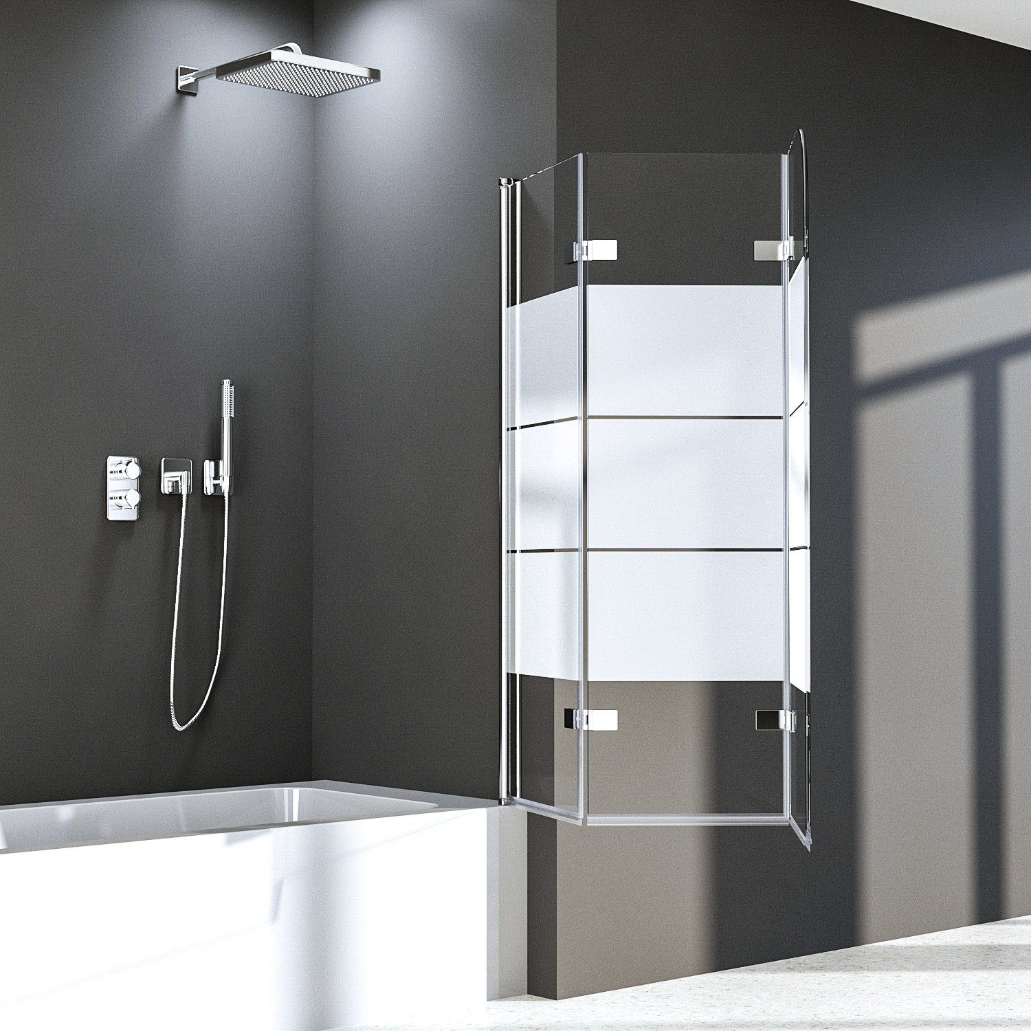 Boromal Badewannenaufsatz Duschwand für Badewanne 120x140cm 3-teilig Faltbar Badewannenfaltwand, Ein Hebe-/Senkmechanik ermöglicht eine leichte Türführung, Nano