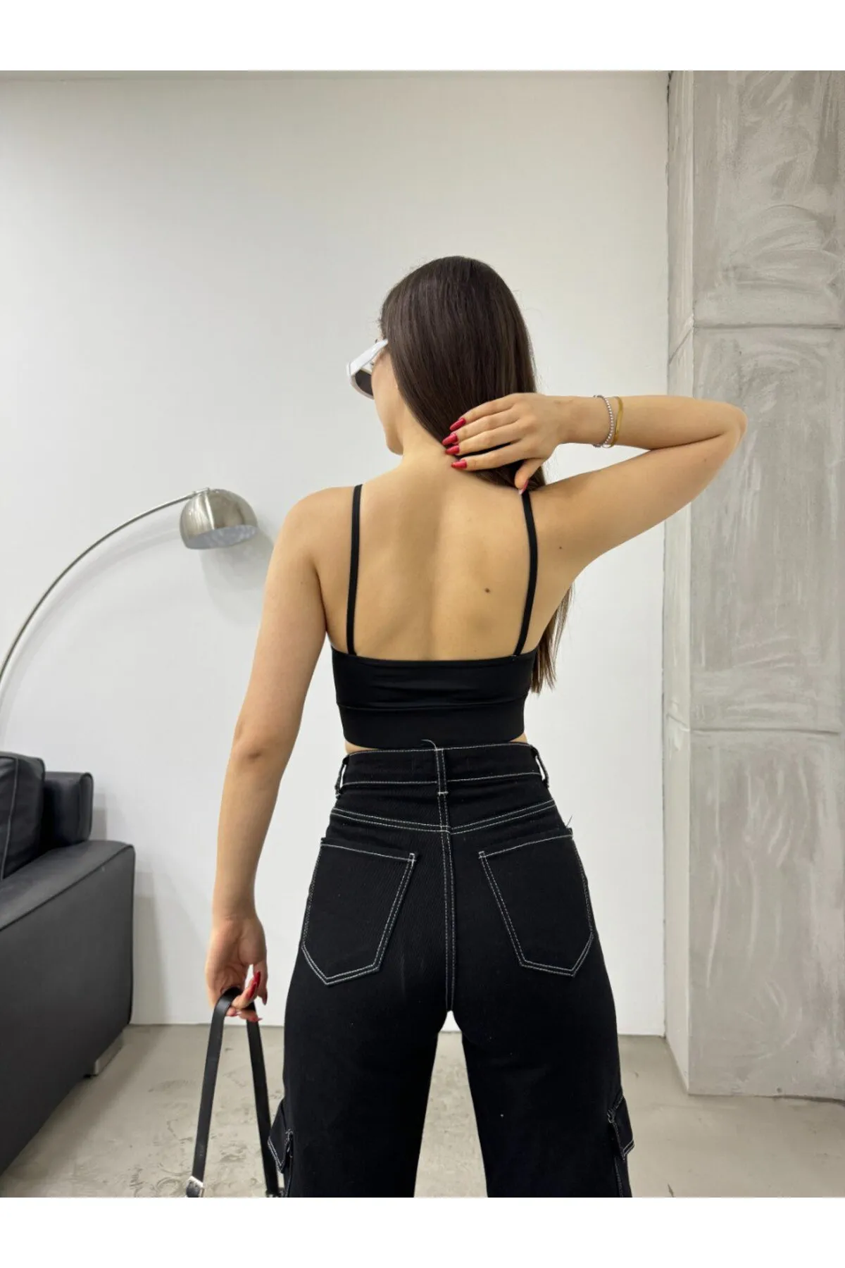 BİKELİFE  Gepolstertes Crop-Top mit gekreuzten Seilriemen für Damen