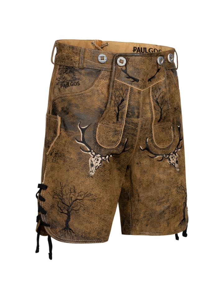 PAULGOS Lederhose Kurz Echtleder HK6 ANTIK in Whiskybraun günstig kaufen