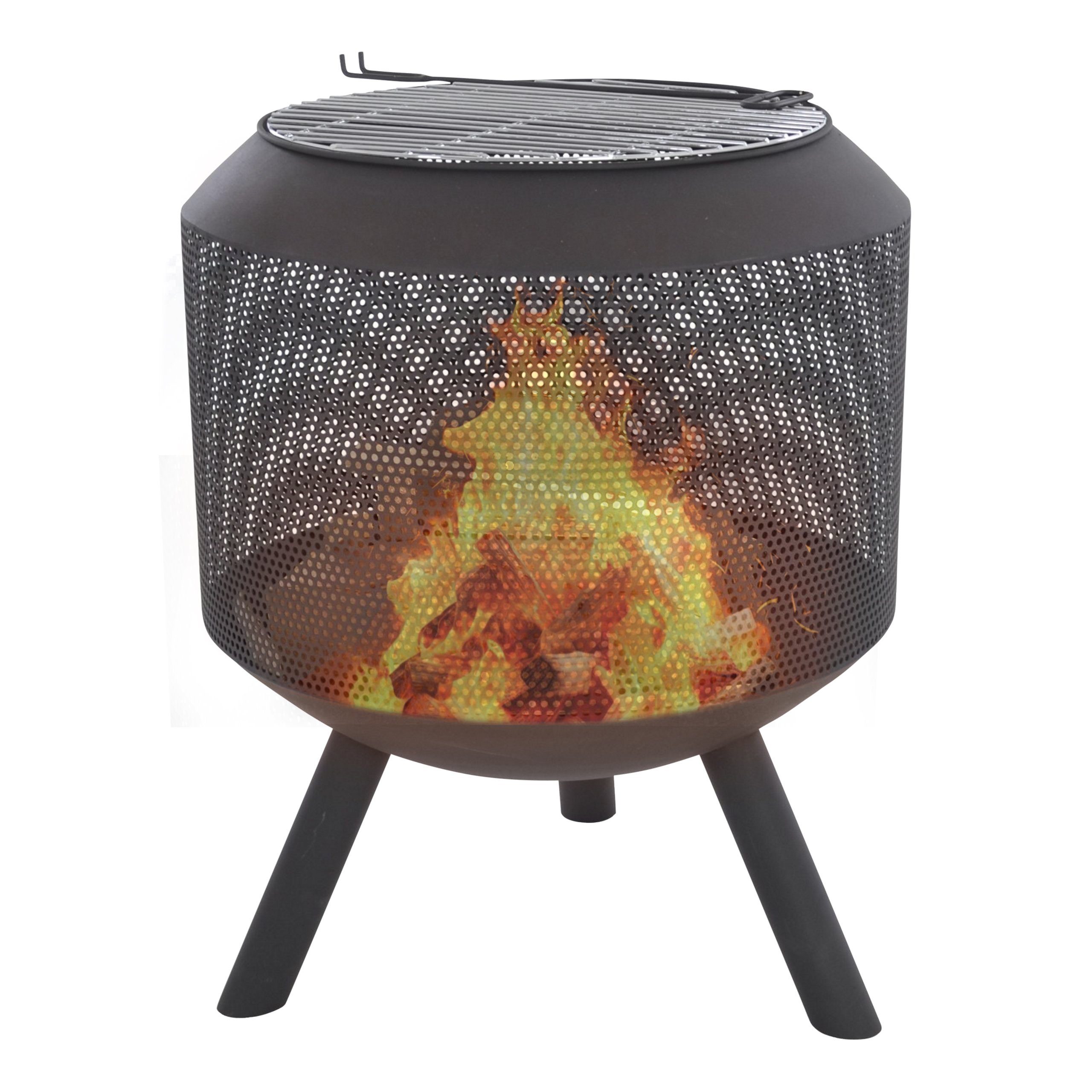 Raburg Feuerkorb XXL BEN in SCHIEFER-DUNKELGRAU - extra großer Design Gartenkamin, (Grillrost, Schürhaken)