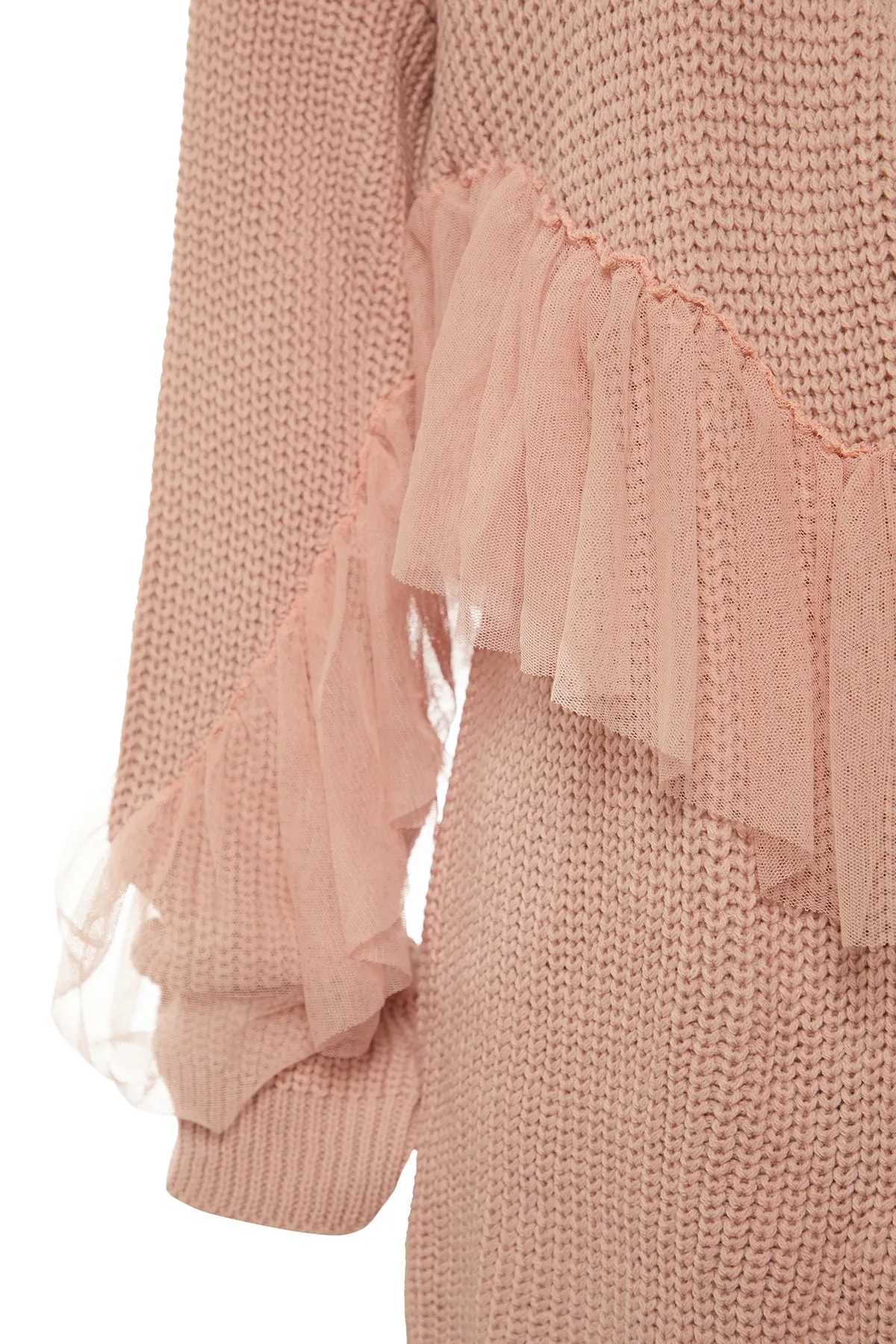 Trendyol Collection  Puderfarbener Tüll-Strick-Cardigan TWOAW20FV0048