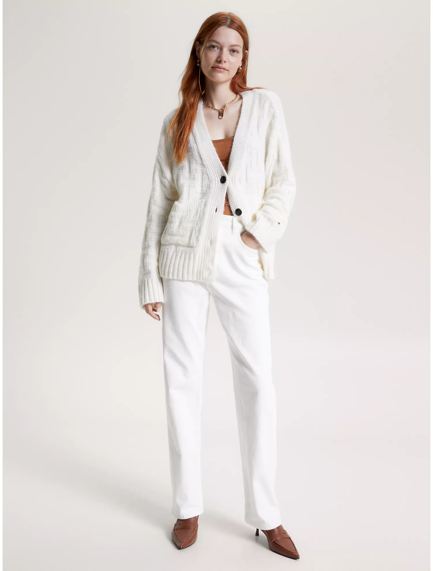 Oversized V-Neck Textured Cardigan