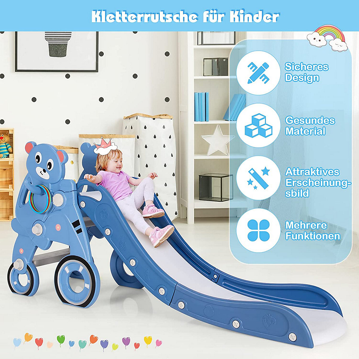 Kinderrutsche Bärenmuster mit Basketballkorb