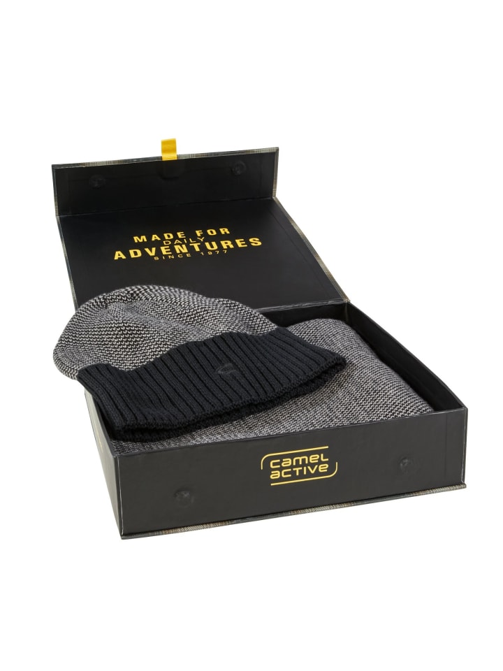 Camel Active Strickmütze und Schal in camel active Geschenkbox in Schwarz günstig kaufen onesize